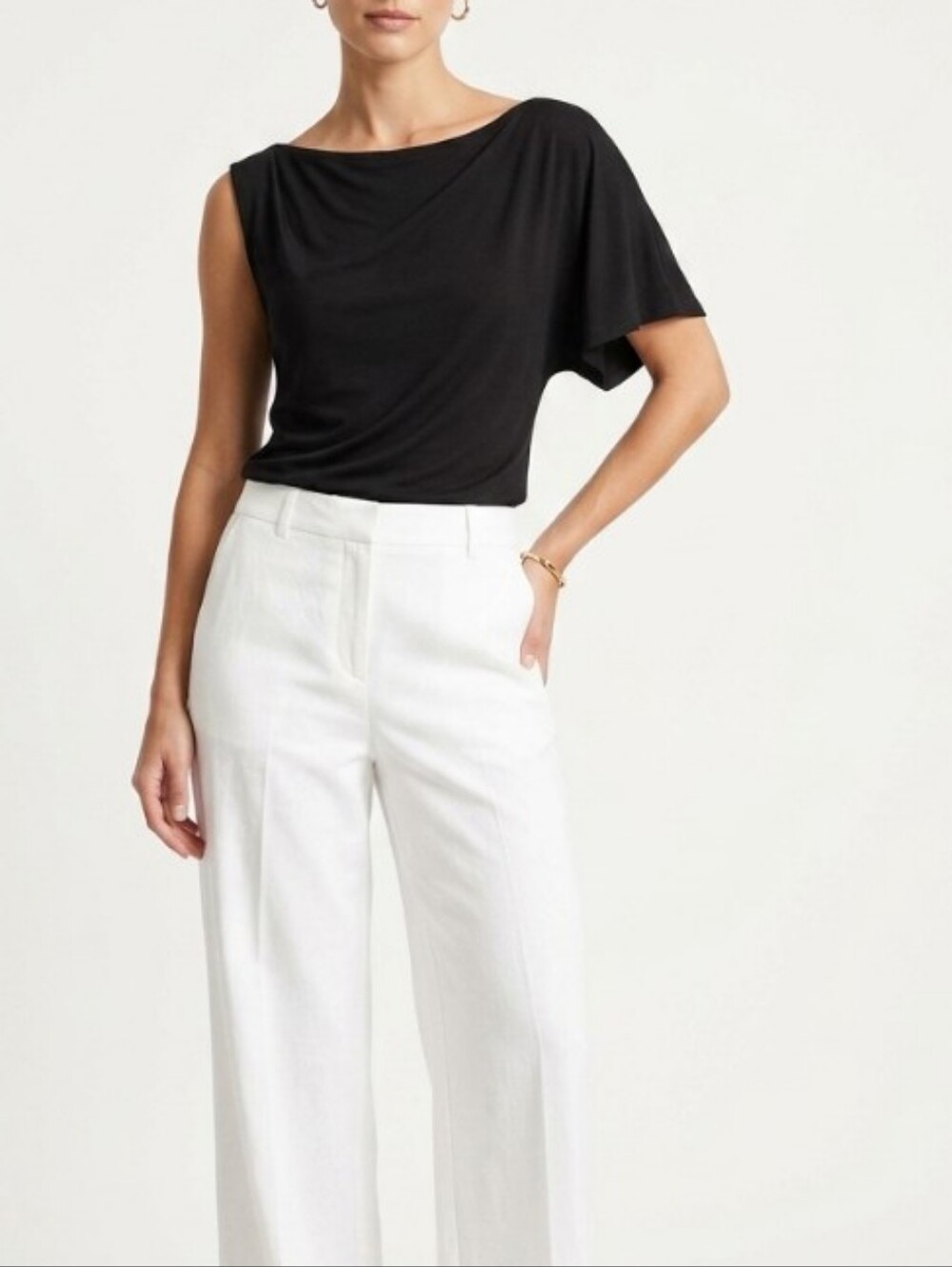 Velvet Black One-Shoulder Draped Sleeve Top
